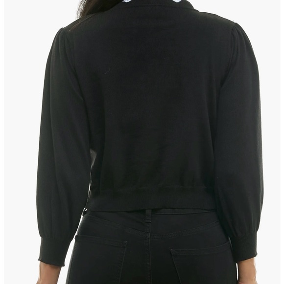 ✨NWT✨ Nina Leonard Black Cardigan with Scalloped White Trim and Pearl Buttons - Picture 2 of 8